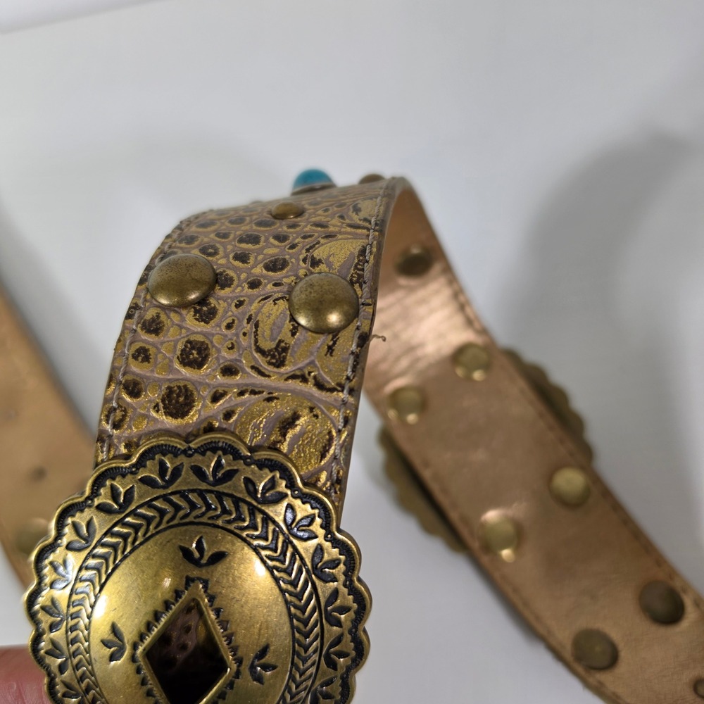 Kathy Van Zeeland Western Concho Belt Bronze Faux Croc Turquoise Studded Boho S - Picture 3 of 14